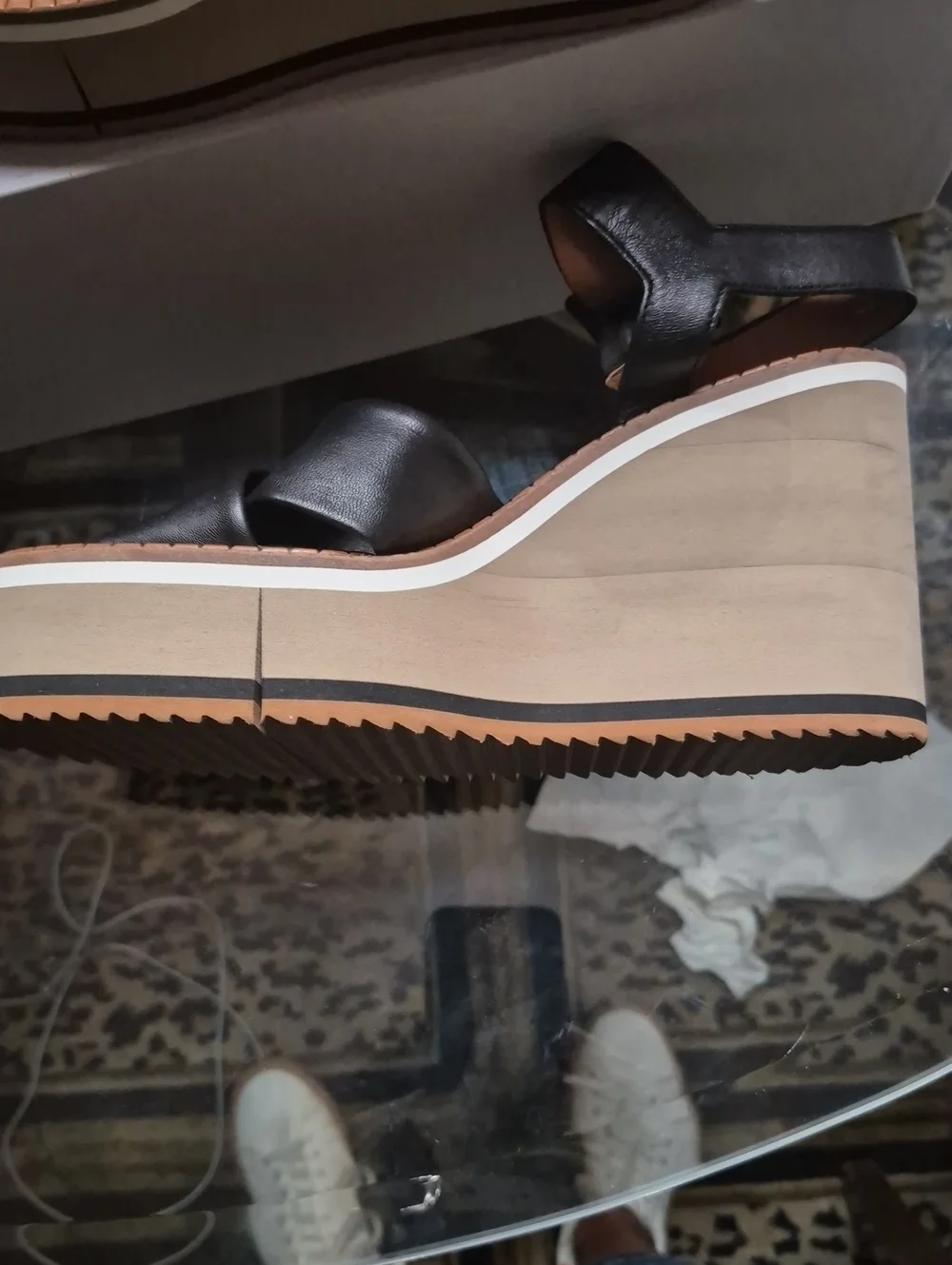 Robert Clergerie Black Leather Crossover Strap Platform Wedges